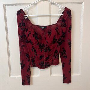 Lulu's Burgundy and Black Floral Blouse